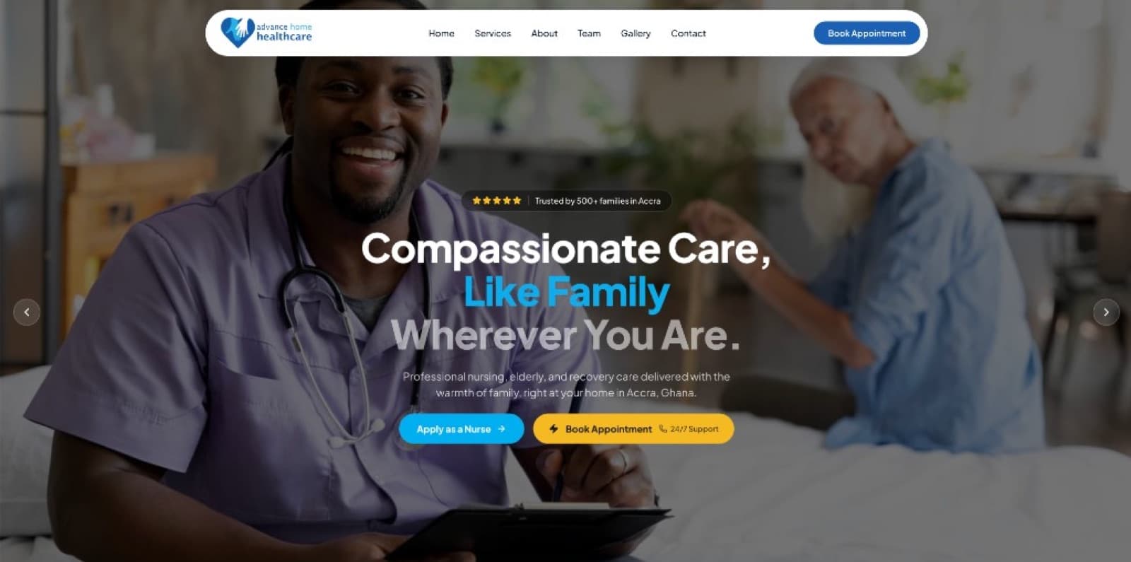 Advance Home Healthcare website, Home care booking and nurse applications in one product