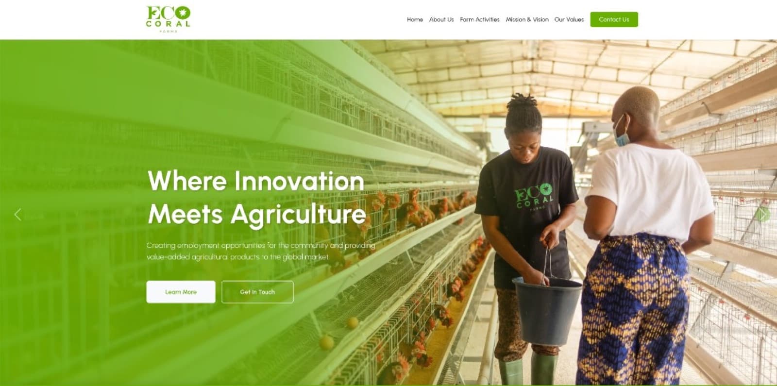 Eco Coral Farms website, Where innovation meets agriculture