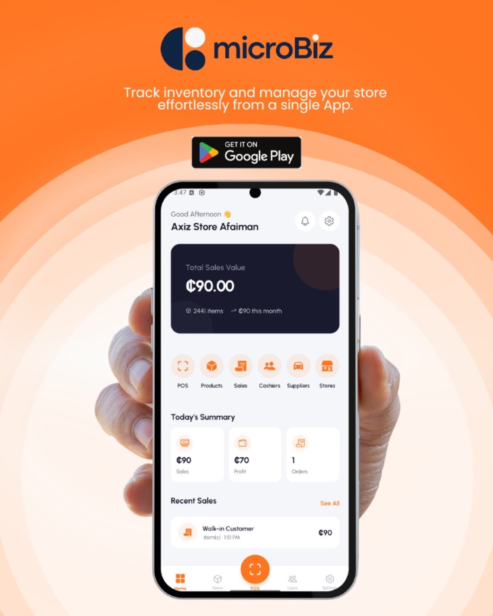 Microbiz website, Track inventory and manage your store from a single app